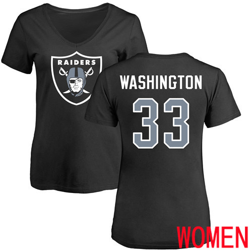Oakland Raiders Black Women DeAndre Washington Name and Number Logo NFL Football #33 T Shirt